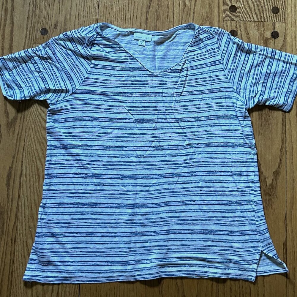 J.Jill Linen Tee--Blue/ White Striped, Size M